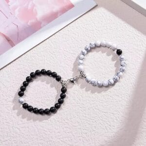 2pcs Romantic Heart Matching Lovers Natural Stone Beads Bracelet Magnet Couple Bracelets for Woman Men Jewelry