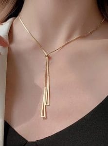 Gold Plated Stainless Steel Geometric Tassel Pull-out Pendant With Chain