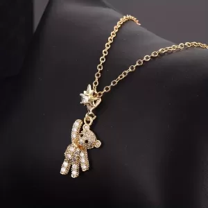 Stainless Steel Bear Pendant Necklace - Zirconia Choker