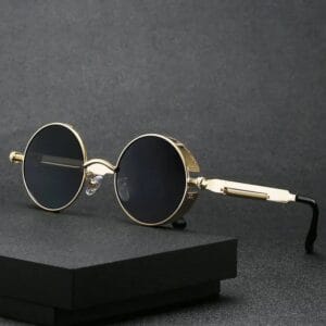 2-Retro Steampunk Sunglasses for Women & Men Round Metal Tinted Shades