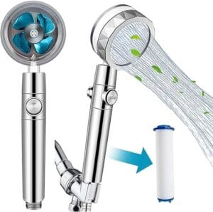 360° Rotating High-Pressure Shower Head with Filter – Gold