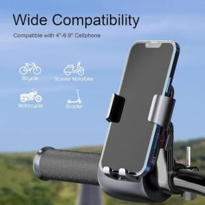 Bike Phone Holder, One Hand Operation and 360° Rotatable Phone Holder for Motorcycle and ATV Scooter, Compatible with iPhone, 6.9, (Handlebar Version)