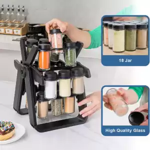 Rotating Spice Rack with 18 Glass Jars – Perfect Kitchen Organizer