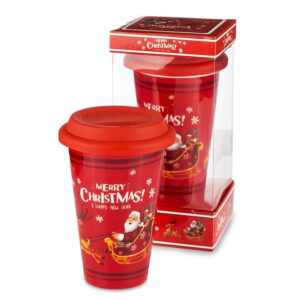 Festive 10 Oz Ceramic Cup with Lid - Perfect Christmas Gift