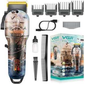 VGR V-689 Professional Hair Clipper – Rechargeable Cordless Trimmer with LED Display & Full Grooming Kit