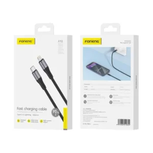 Foneng X112 1M Braided Metal Cable | Type-C to Type-C 60W / Type-C to Lightning 27W | Fast Charging | 12-Month Warranty