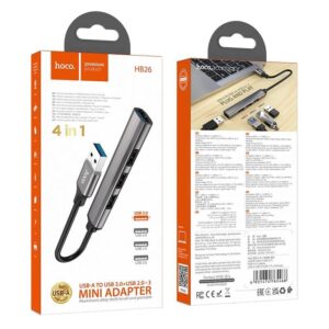 Hoco HB26 USB Hub 4-in-1 | USB3.0 + 3×USB2.0 – Portable Aluminum Alloy