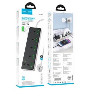 Hoco AC13A Talento Power Strip – 5 Universal Sockets + USB & Type-C, 2500W, 1.5m Cable