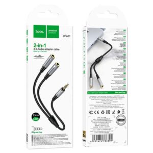 Hoco UPA21 Audio Adapter | 3.5mm Male to Dual 3.5mm Female | Nylon Braided (25cm)