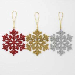 3pcs christmas Glitter Snowflake Ornaments – Red, Gold & Silver 8.8 cm × 9 cm