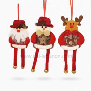 Christmas Plush Hanging Ornaments Santa, Snowman & Reindeer with Long Legs and Golden Bells (20–26 cm)