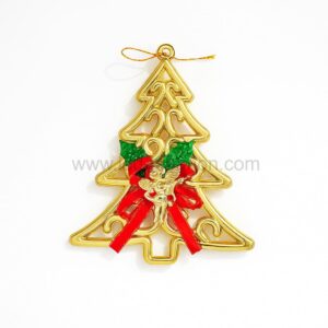 Golden Christmas Tree Ornament with Red Bow & Angel – 17 cm × 14.5 cm