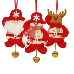 Christmas Plush Hanging Ornaments – Santa, Snowman & Reindeer – Festive Decorations with Golden Bell (20–26 cm)
