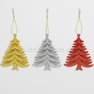 Set of 3 Glittery Christmas Tree Ornaments – Gold, Silver & Red ( 10 cm × 8 cm)