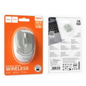Hoco GM34 Dual Mode Wireless Mouse (Gray & White) | Silent Bluetooth & 2.4G | Guaranteed 1-Year Warranty
