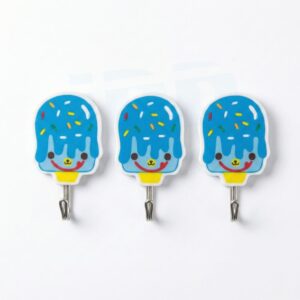 Blue Ice Cream Wall Hooks (Set of 3) | Strong 3KG Load & Drill-Free Mount