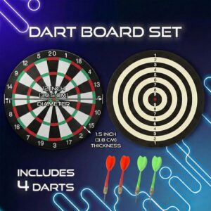 12 Inch Dartboard Set (30.5cm) | Double-Sided Target Game | Includes 4 Darts
