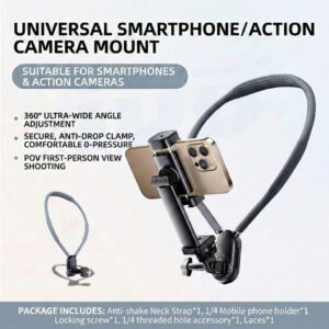 Universal POV Neck Mount Holder | 360° Adjustable | Hands-Free for Smartphone & Action Camera