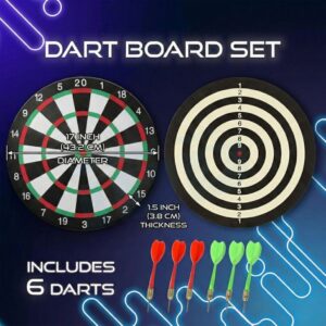 17 Inch Dartboard Set (43.2cm) | Large Double-Sided Board | Includes 6 Darts
