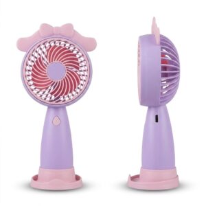 Bow Mini Fan: 2-in-1 Portable Desktop Cooling Fan with Phone Holder Base (USB Rechargeable)