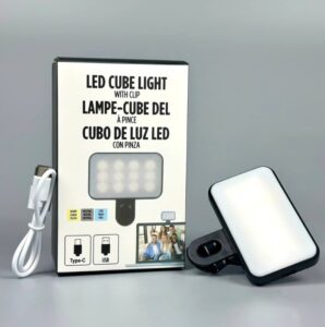 LED Cube Light with Clip – Portable Reversible Type-C Mini Fill Light for Phones & Laptops
