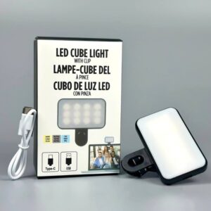 LED Cube Light with Clip – Portable Reversible Type-C Mini Fill Light for Phones & Laptops