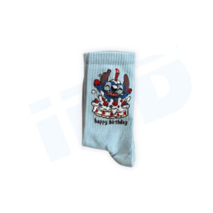 Stitch Birthday Crew Socks: Premium Ribbed Cotton Athletic Socks with Birthday Cake Illustration