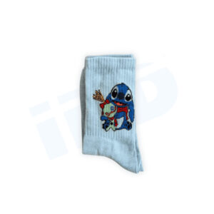 Happy Stitch & Scrump Crew Socks: Premium Ribbed Cotton Athletic Socks with Hugging Illustration
