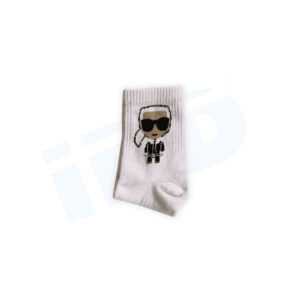 Karl-Inspired Crew Socks: Premium Ribbed Cotton Athletic Socks with Pixel-Art Chibi Illustration
