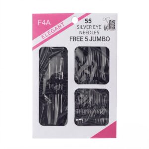 55-Piece Silver Eye Sewing Needles Set – Includes 5 Free Jumbo Needles