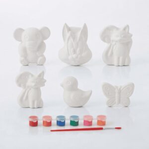 DIY Ceramic Bisque Animal & Insect Painting Set – 6 Figurines with Paint and Brush