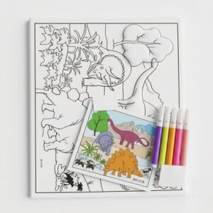 Dinosaur Adventures DIY 3D Coloring Canvas Set – Includes Markers and Guide