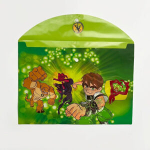 Green Ben 10 Character Theme Plastic Envelope File Folder – A4 Document Holder with Button Closure
