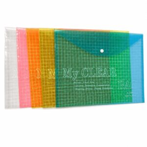 Grid Pattern Plastic Envelope File Folder – A4 Clear Document Bag with Button