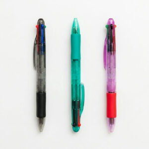 Multicolor 4-in-1 Retractable Ballpoint Pen – Transparent Barrel with Rubber Grip